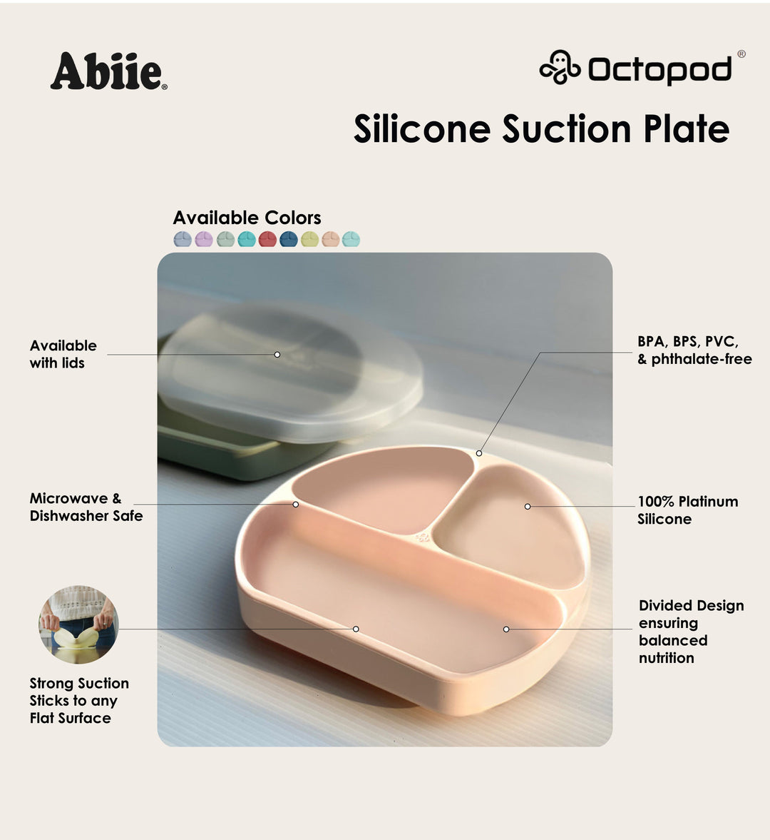 Octopod® Silicone Suction Triangle Plate - Lids